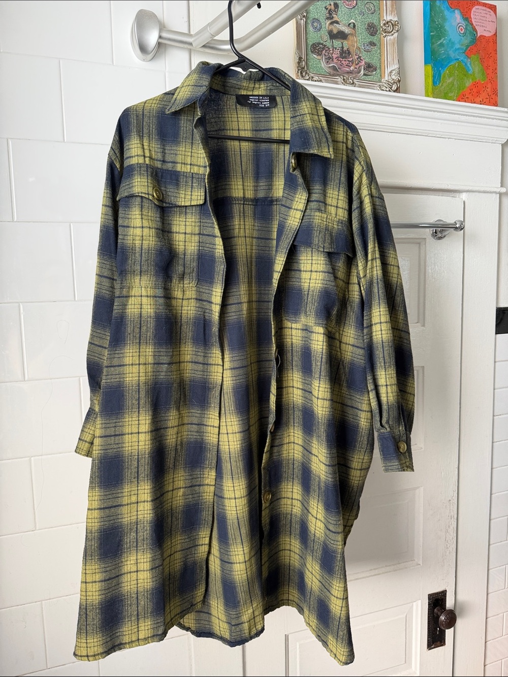 Dressed in LALA Yellow & Black Plaid Longline Utility Shacket